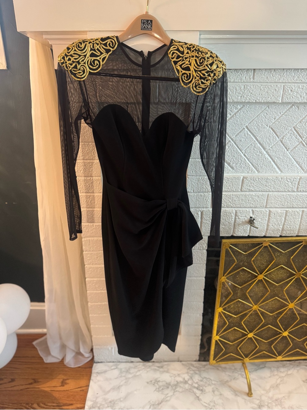 Holy Grail VTG Betsy & Adam Black Mesh Dress with Gold Embellished Shoulders